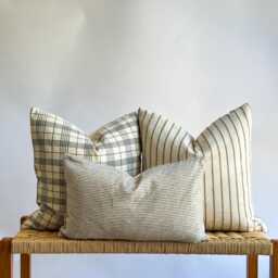 Neutral Boho Pillow Cover Set Striped & Plaid Linen, Handmade - thumbnail 1