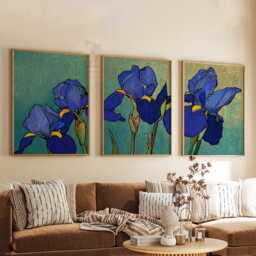 Blue Iris Wall Art Set Of 3 - Botanical Floral Prints Vibrant Flower Artwork Modern Decor For Living Room - thumbnail 3