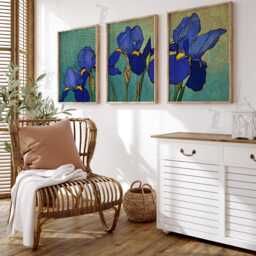 Blue Iris Wall Art Set Of 3 - Botanical Floral Prints Vibrant Flower Artwork Modern Decor For Living Room - thumbnail 2