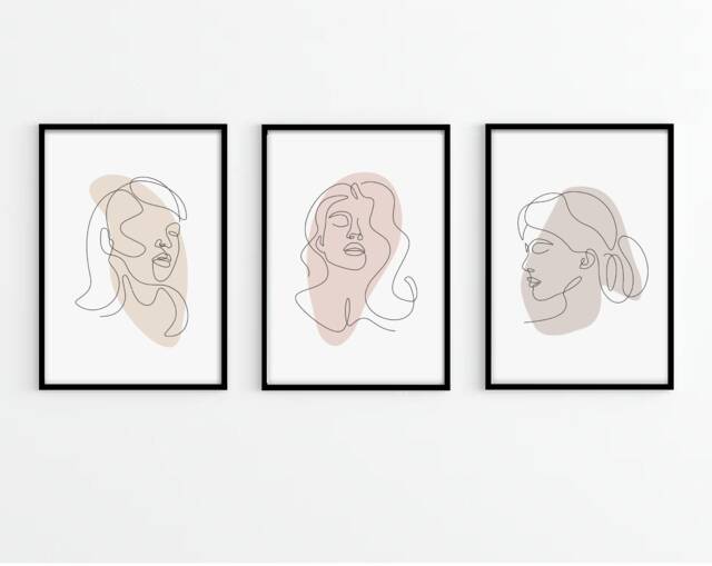 Line Art Woman Face Prints Set Of 3, Minimalist Illustration - image 1