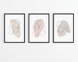 Line Art Woman Face Prints Set Of 3, Minimalist Illustration - thumbnail 1