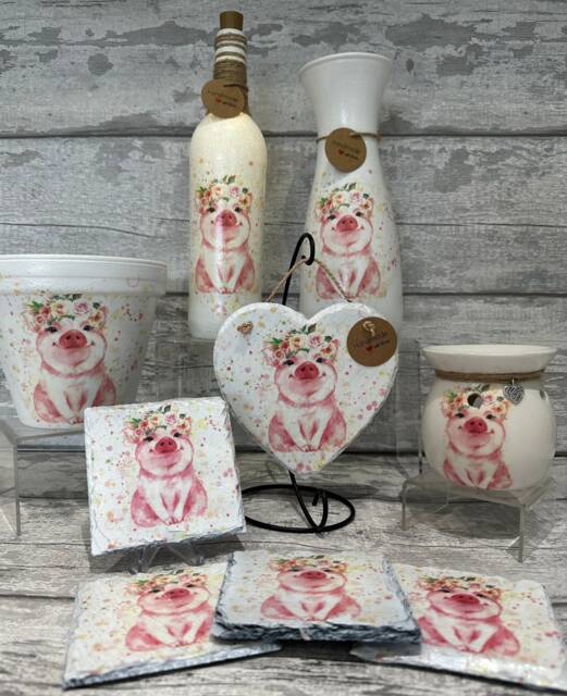 Pig Gifts Vase Light Up Bottle, Slate Heart, Plant Pot, Coasters, Wax Burner, Soy Melts, Pig Gifts, Lovers - image 1