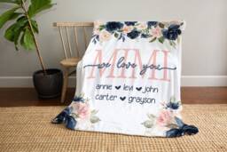 Grandma Christmas Gift, Blanket, Present, Floral Style Personalized Mom Gift For Grandparent - thumbnail 1