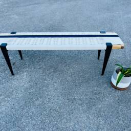 Hand-Woven Entryway Bench Mcm Style End Of Bed & Mudroom Seating - Custom-Made, Multiple Sizes - thumbnail 4