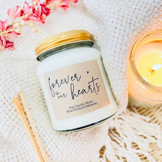 Personalised Remembrance Candle Sympathy Gift, Forever in Our Hearts - image 1