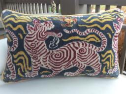 Clarence House Pillow Cover in Tibet Dragon(Tibet Small Scale Charcoal With Soft Woven Back & Mustard Cord - 13 - thumbnail 1