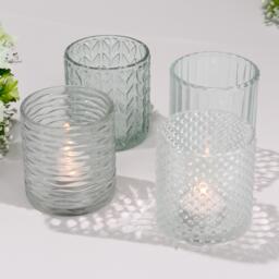 Elegant Glass Tea Light Holder Set Assorted Designs, Wedding Table Decor - thumbnail 1