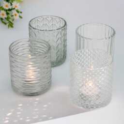 Elegant Glass Tea Light Holder Set Assorted Designs, Wedding Table Decor - thumbnail 2