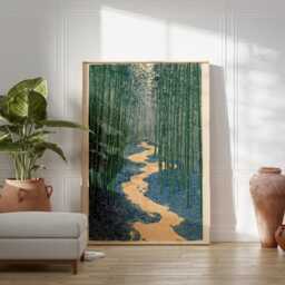 Bamboo Forest River Poster - Green Blue Japanese Woodblock Art Zen Nature Print - thumbnail 3