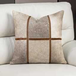 Cowhide Cushion Cover 45x45 Light Beige Leather Pillow Rustic Farmhouse Decor Natural Hairon Hide Western Style Patchwork Throw Handmade - thumbnail 4