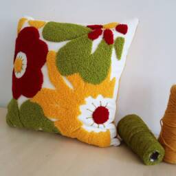 Punch Needle Pillow Cover Floral Embroidered Linen Sofa Cushion - thumbnail 2