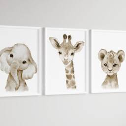 Safari Elephant Giraffe Lion Animal Baby Girls Boys A4 Or A3 Nursery Set Of Unframed Prints Unisex Neutral Boho Beige Jungle - thumbnail 3