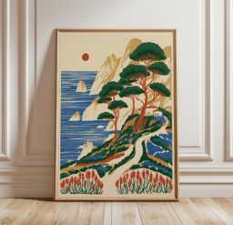 Mediterranean Coast Poster, Coastal Landscape Print, Seaside Wall Art - thumbnail 1