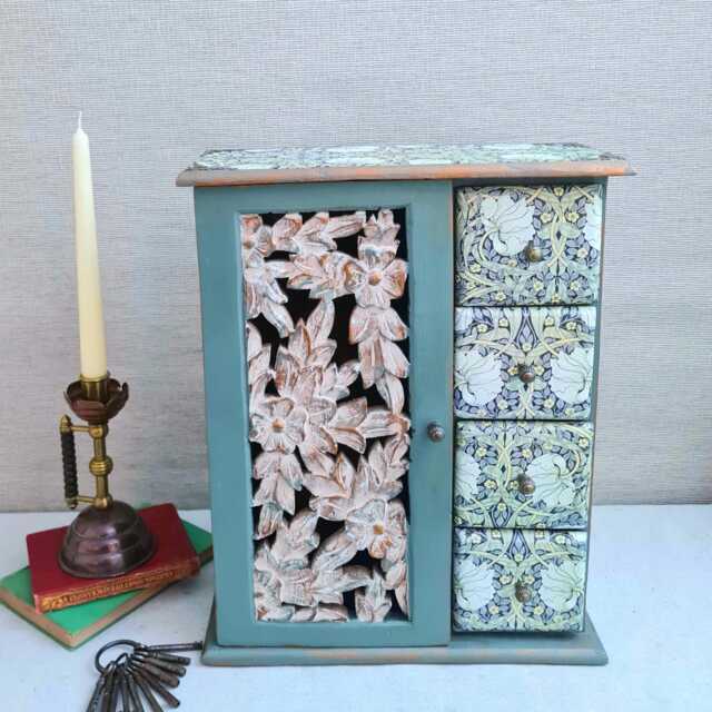 Large William Morris Key Storage Cabinet, Floral Pimpernel Design, Hand Decorated - image 1