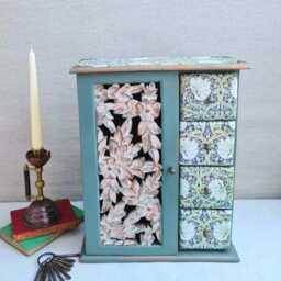 Large William Morris Key Storage Cabinet, Floral Pimpernel Design, Hand Decorated - thumbnail 1