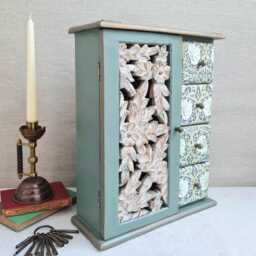 Large William Morris Key Storage Cabinet, Floral Pimpernel Design, Hand Decorated - thumbnail 2