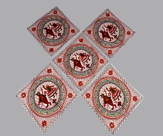 Designer Gujarati Work Decorative Pillow Cover, Cushion Covers - 16 X 16 Inches - Set Of 5 Pcs, Throw Pillow, Cotton Cover Set - image 1