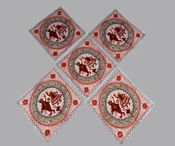Designer Gujarati Work Decorative Pillow Cover, Cushion Covers - 16 X 16 Inches - Set Of 5 Pcs, Throw Pillow, Cotton Cover Set - thumbnail 1