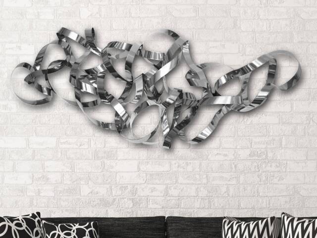 Large Silver Metal Wall Decor - Unique Abstract Art For Minimalist Interiors - image 1