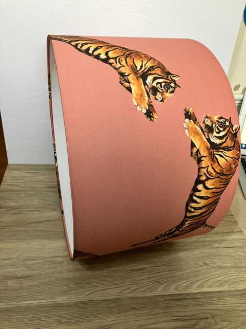 Pink Tiger Lampshade, in Pink Satin, Handmade To Order - image 1