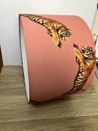 Pink Tiger Lampshade, in Pink Satin, Handmade To Order - thumbnail 1