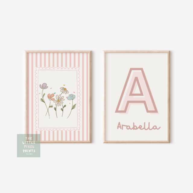 Personalised Soft Pink Girls Floral Nursery, Bedroom Or Playroom Print - Unframed - image 1