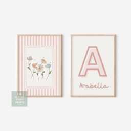 Personalised Soft Pink Girls Floral Nursery, Bedroom Or Playroom Print - Unframed - thumbnail 1