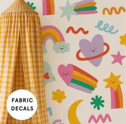 Large Colourful Doodle Star & Moon Fabric Wall Stickers For Girls Nursery - thumbnail 1
