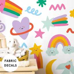 Large Colourful Doodle Star & Moon Fabric Wall Stickers For Girls Nursery - thumbnail 3