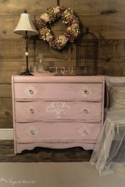 Sold - Pale Pink Shabby Distressed Chalk Painted Antique Dresser, Chic Baby Change Table Chest Of Drawers, Entryway - image 1