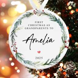 First Christmas As Grandparents To Baby Bauble - Ceramic Winter Wreath Ornament Any Family Relation Decoration Personalised Name