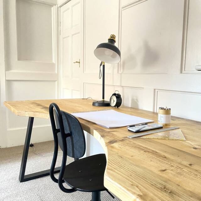Reclaimed Curved Desk With Trapezium Legs & Cabling Holes - image 1