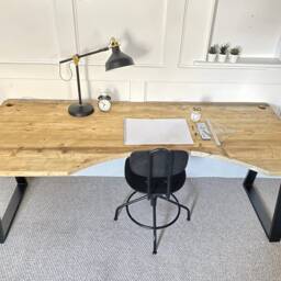 Reclaimed Curved Desk With Trapezium Legs & Cabling Holes - thumbnail 3