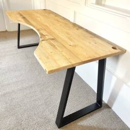 Reclaimed Curved Desk With Trapezium Legs & Cabling Holes - thumbnail 2