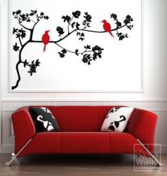 Branch & Birds Wall Decal, On With Leaves Vinyl Sticker For Home Decor, Decal - thumbnail 1