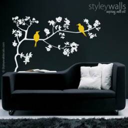 Branch & Birds Wall Decal, On With Leaves Vinyl Sticker For Home Decor, Decal - thumbnail 2