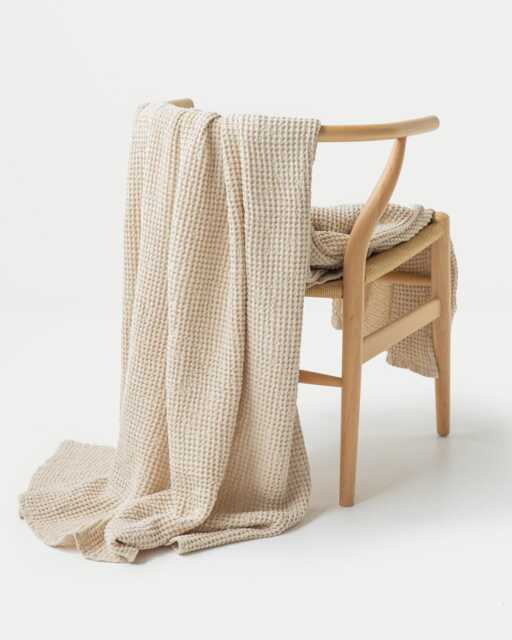 Vanilla Linen Throw Blanket - Soft Waffle Weave Summer Cozy Breathable Textured Housewarming & Home Decor Gift - image 1