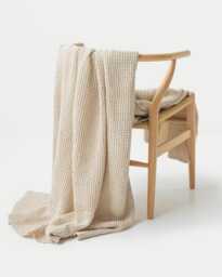 Vanilla Linen Throw Blanket - Soft Waffle Weave Summer Cozy Breathable Textured Housewarming & Home Decor Gift - thumbnail 1
