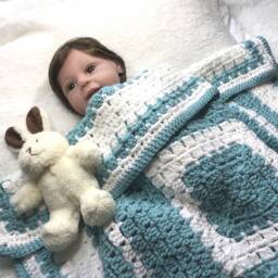Crochet Baby Blanket - Turquoise & White Afghan, Stroller Size - thumbnail 4