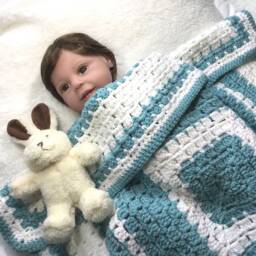 Crochet Baby Blanket - Turquoise & White Afghan, Stroller Size