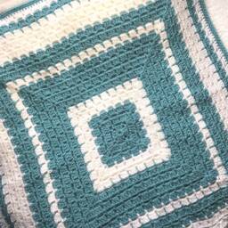Crochet Baby Blanket - Turquoise & White Afghan, Stroller Size - thumbnail 3