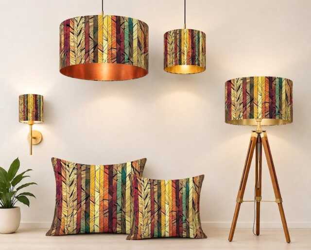 Handmade By Order Luxury Stained Glass Stripped Multicoloured Velvet Drum Lamp Shade Pendant All Shapes & Sizes Available - image 1