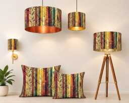 Handmade By Order Luxury Stained Glass Stripped Multicoloured Velvet Drum Lamp Shade Pendant All Shapes & Sizes Available - thumbnail 1