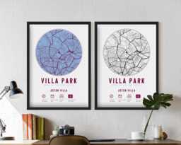 Aston Villa Park Minimalist Map Prints & Frames - Gift Decor Dad Granddad Uncle Brother Football Birmingham Fan For Him Claret Blue - thumbnail 1