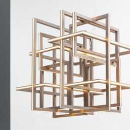 Wooden Chandelier, Abstract Loft Big Foyer Wooden Light, Unique Large Lighting, Modern Huge Light Fixture, Entryway Chandelier, Cube - thumbnail 2