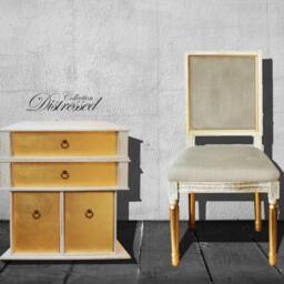 Gold Leaf Nightstand Shabby Chic Bedside Table, French Bedroom Furniture - thumbnail 2
