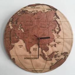 Wooden World Clock - Eastern Hemisphere - World Map With Countries, Oceans, Extra Large Wall Art Clock, Wood Burning Art, Asia, Australia - thumbnail 2