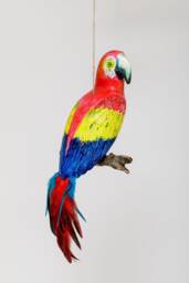 Hand-Painted Reclaimed Wood Macaw Sculpture - Sustainable Boho Parrot Decor - thumbnail 1