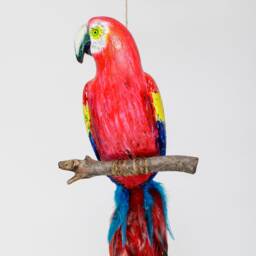 Hand-Painted Reclaimed Wood Macaw Sculpture - Sustainable Boho Parrot Decor - thumbnail 3