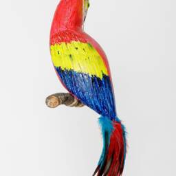 Hand-Painted Reclaimed Wood Macaw Sculpture - Sustainable Boho Parrot Decor - thumbnail 2